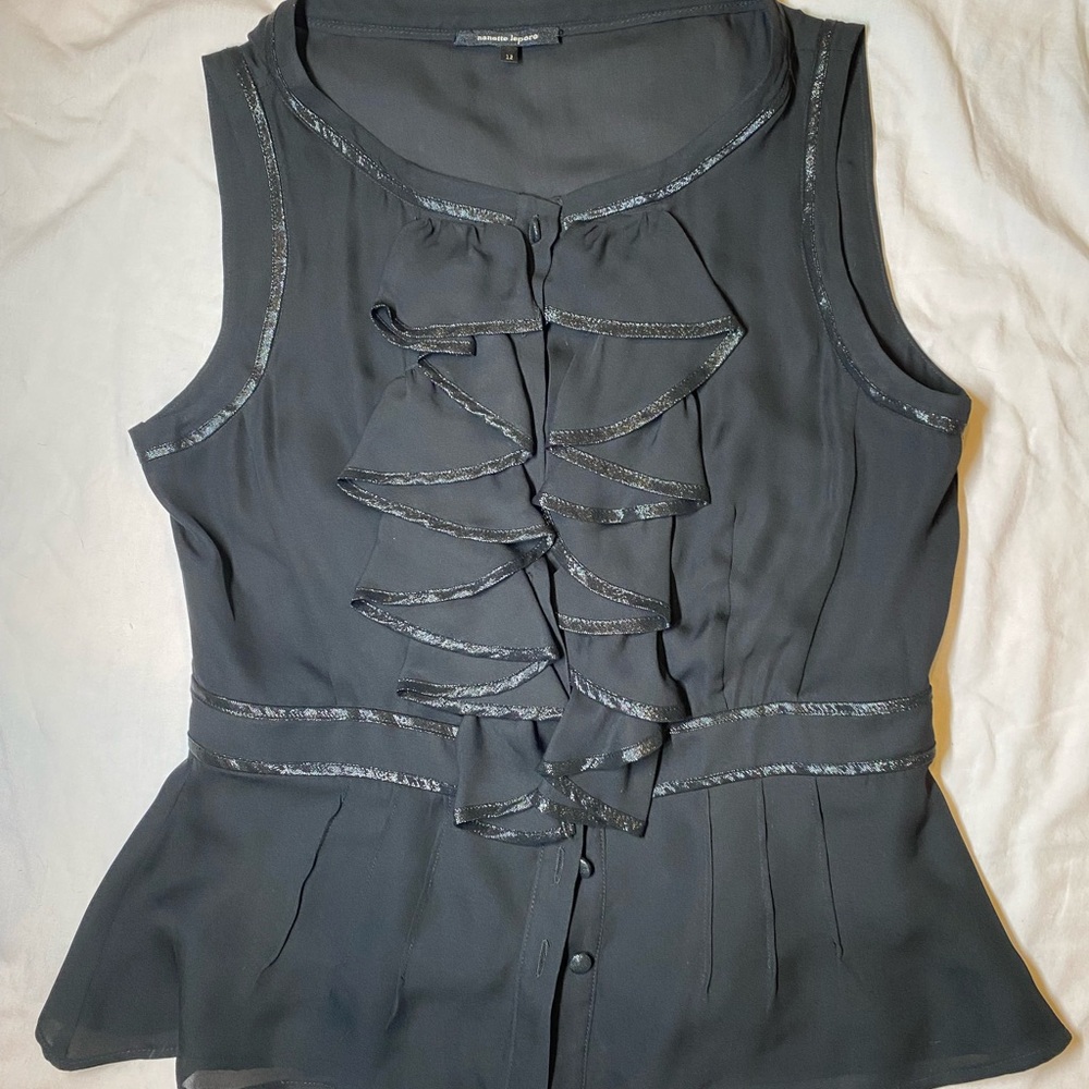Nanette Lepore Black Silk Ruffled Peplum Blouse